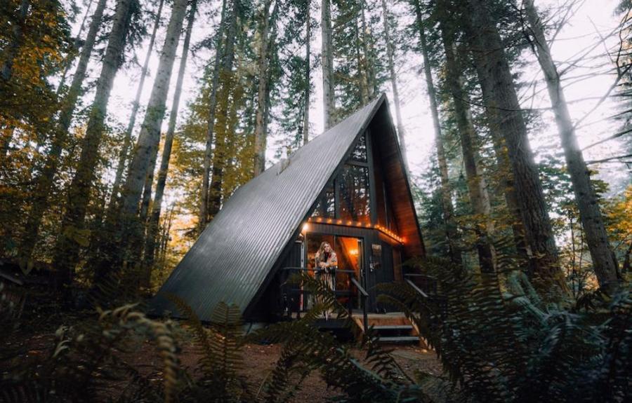 A-frame cabin in the woods