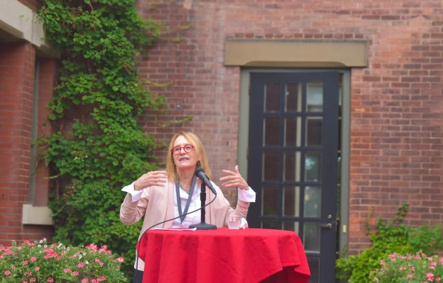 Mabel Berezin speaking at sociology fall party 